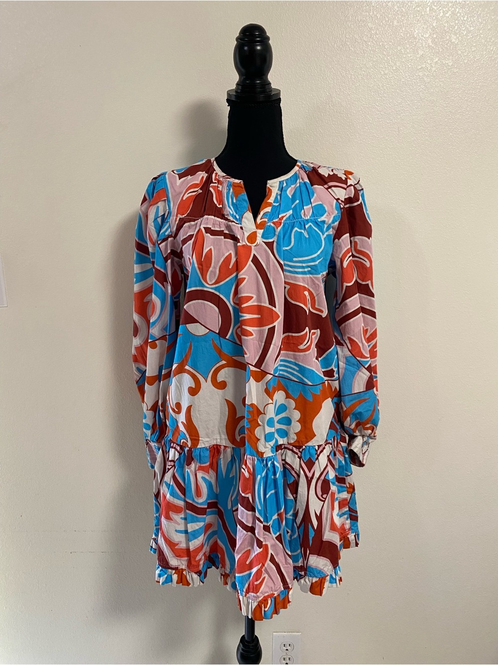 Maude Vivante Dress Women Size Medium Deco Tiles Ollie Mini Dress Balloon Sleeve